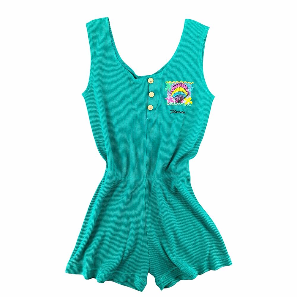 Vintage Florida Souvenir Teal Knit Romper Gator Creek Made in the USA Medium - Picture 2 of 8